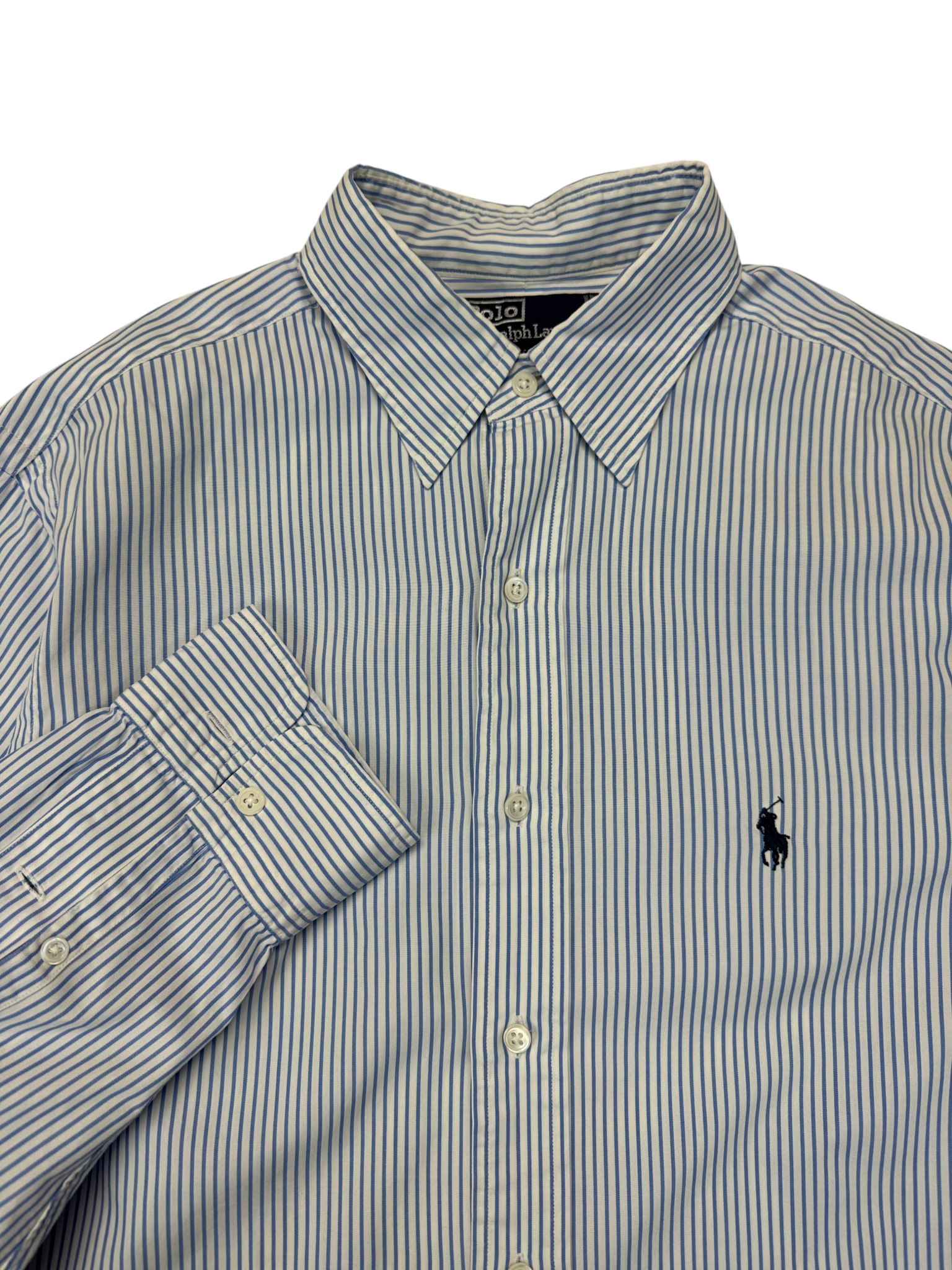 90s Ralph Lauren Hemd Made In Singapore Gestreift Blau Weiß