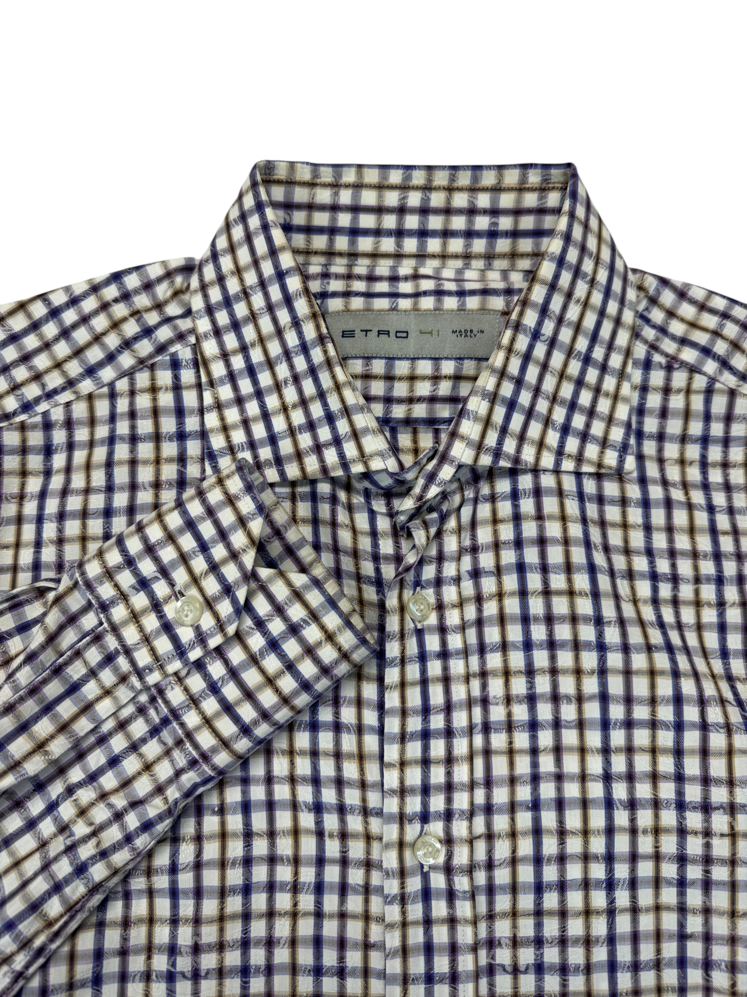 00s Etro Uomo Karohemd Paisley Jacquard Made in Italy