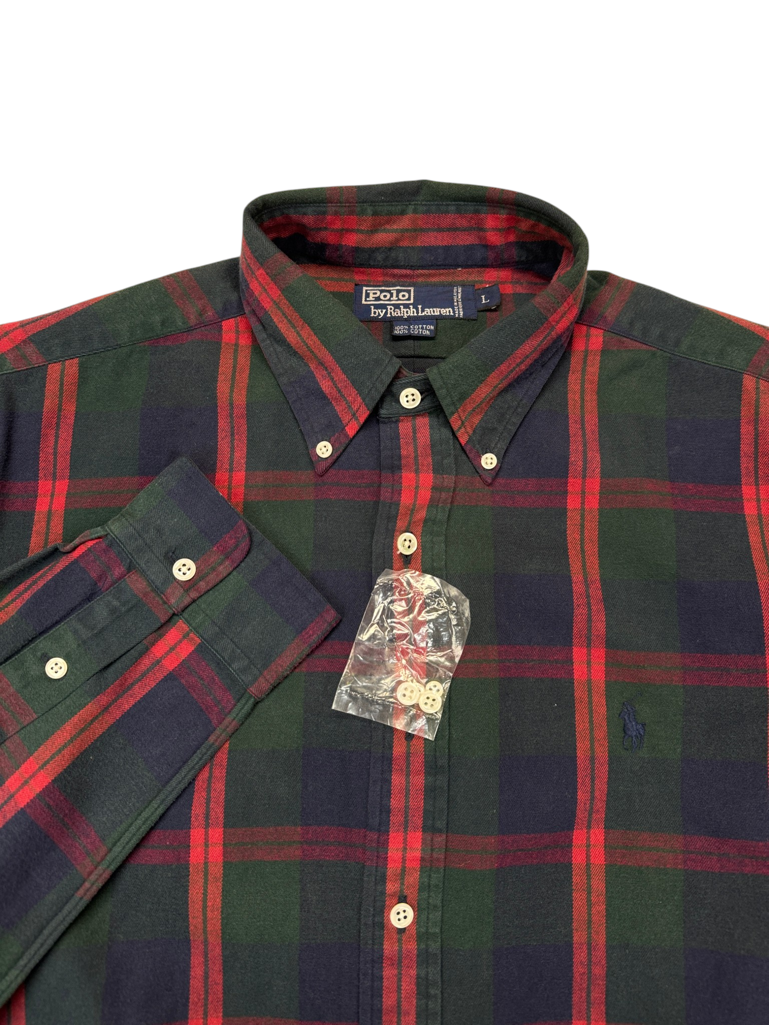 90s Ralph Lauren Button Down Hemd Tartan Check Ungetragen Blau Rot