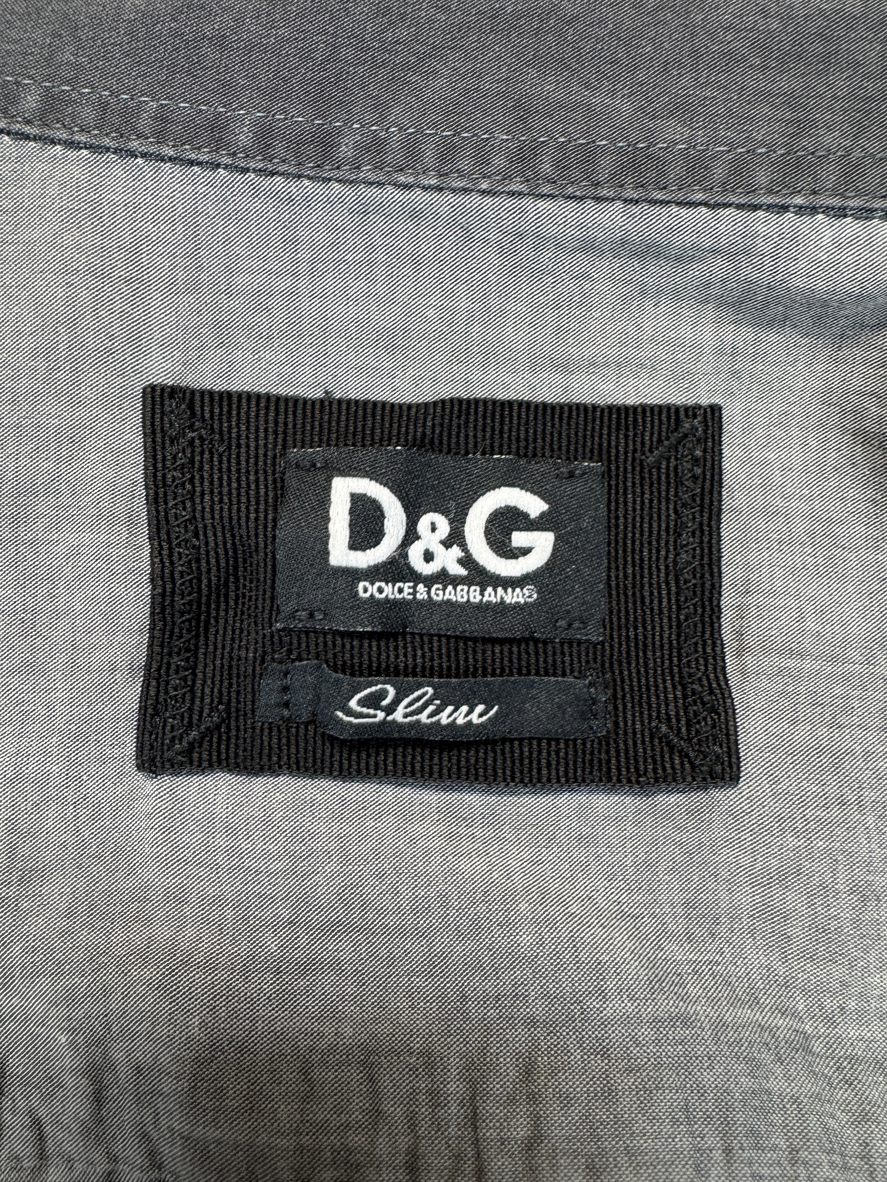 00s Dolce&Gabbana Hemd Contrast Trim Slim Grau Schwarz