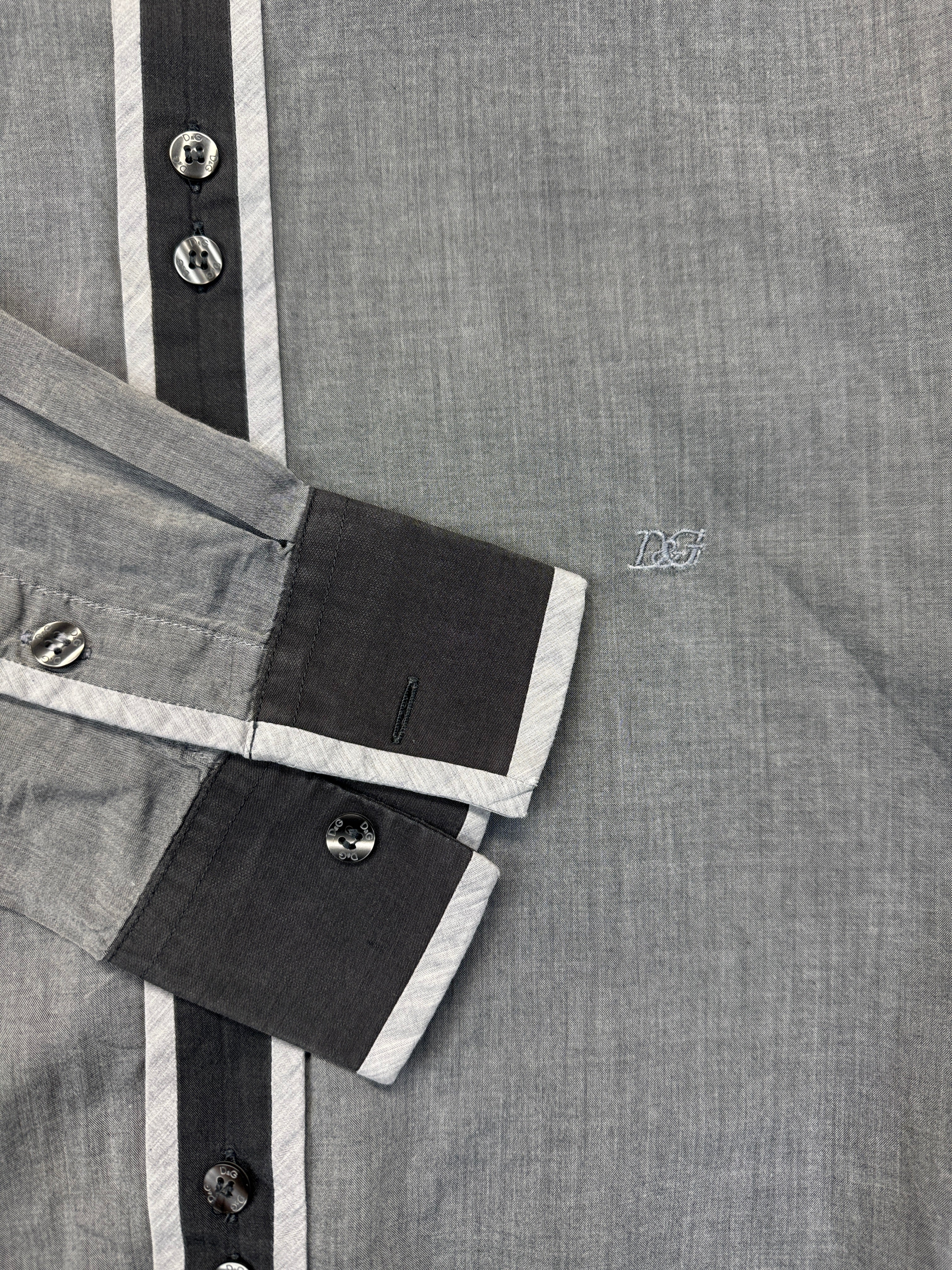 00s Dolce&Gabbana Hemd Contrast Trim Slim Grau Schwarz