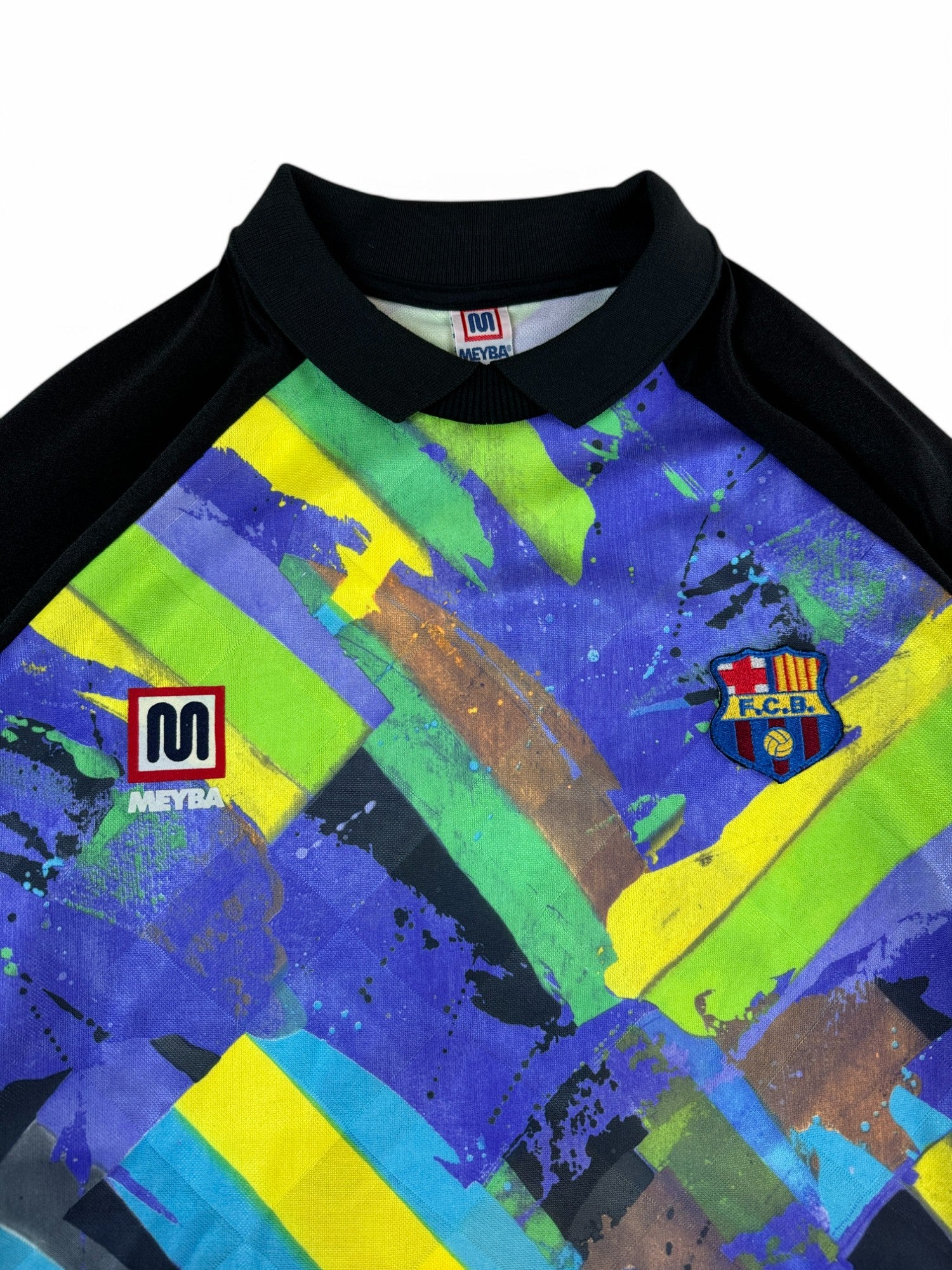Vintage Meyba Trikot Langarm Torwart 80s Custom FC Barcelona Made In Spain Bunt Schwarz XL