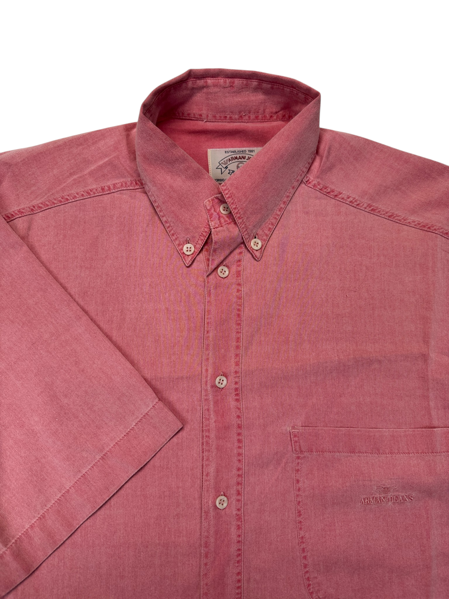 90s Armani Kurzarm Hemd Made In Italy Hellrot