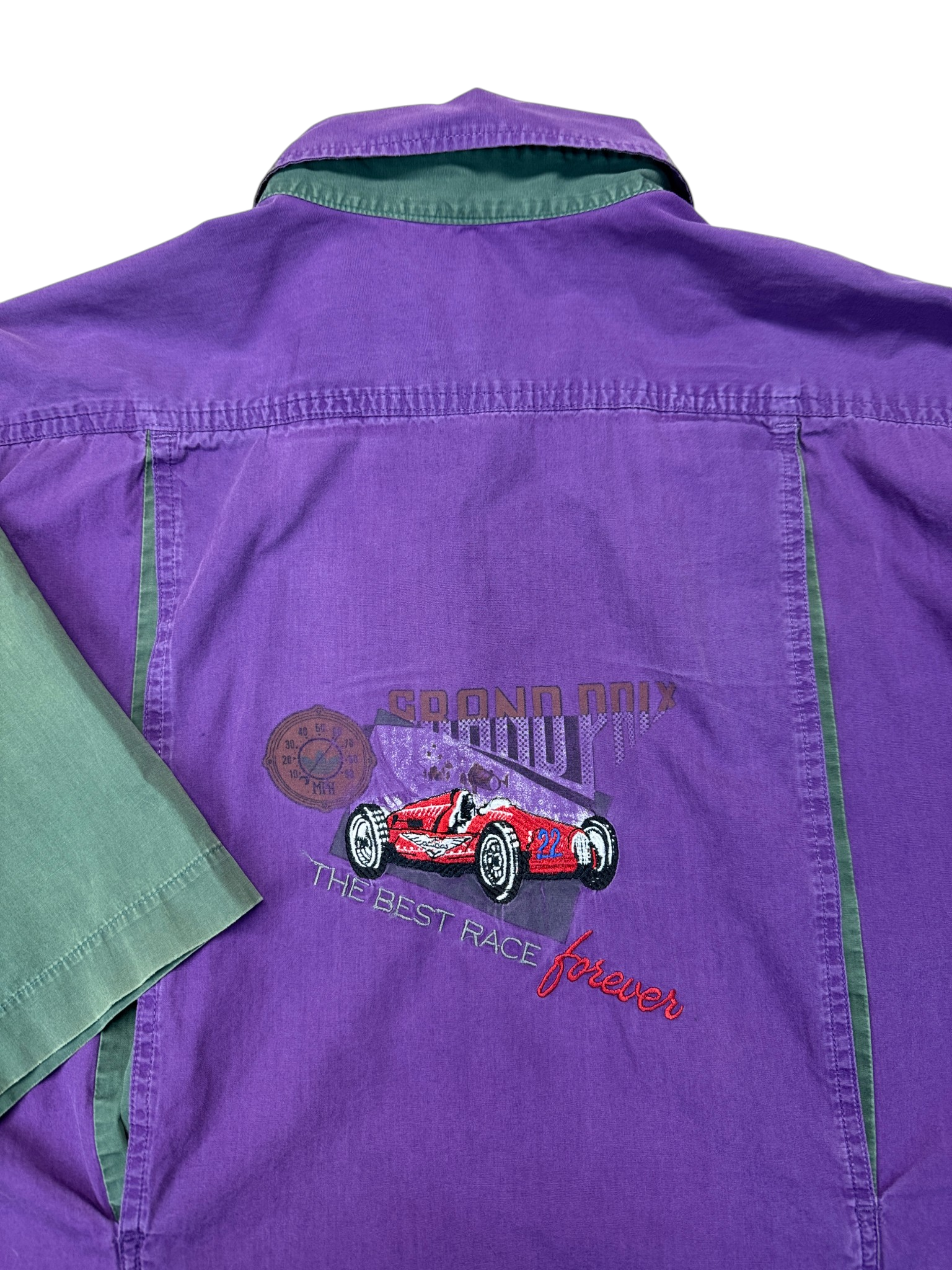 90s Faded Adidas Racing Hemd "Grand Prix" Lila Grün