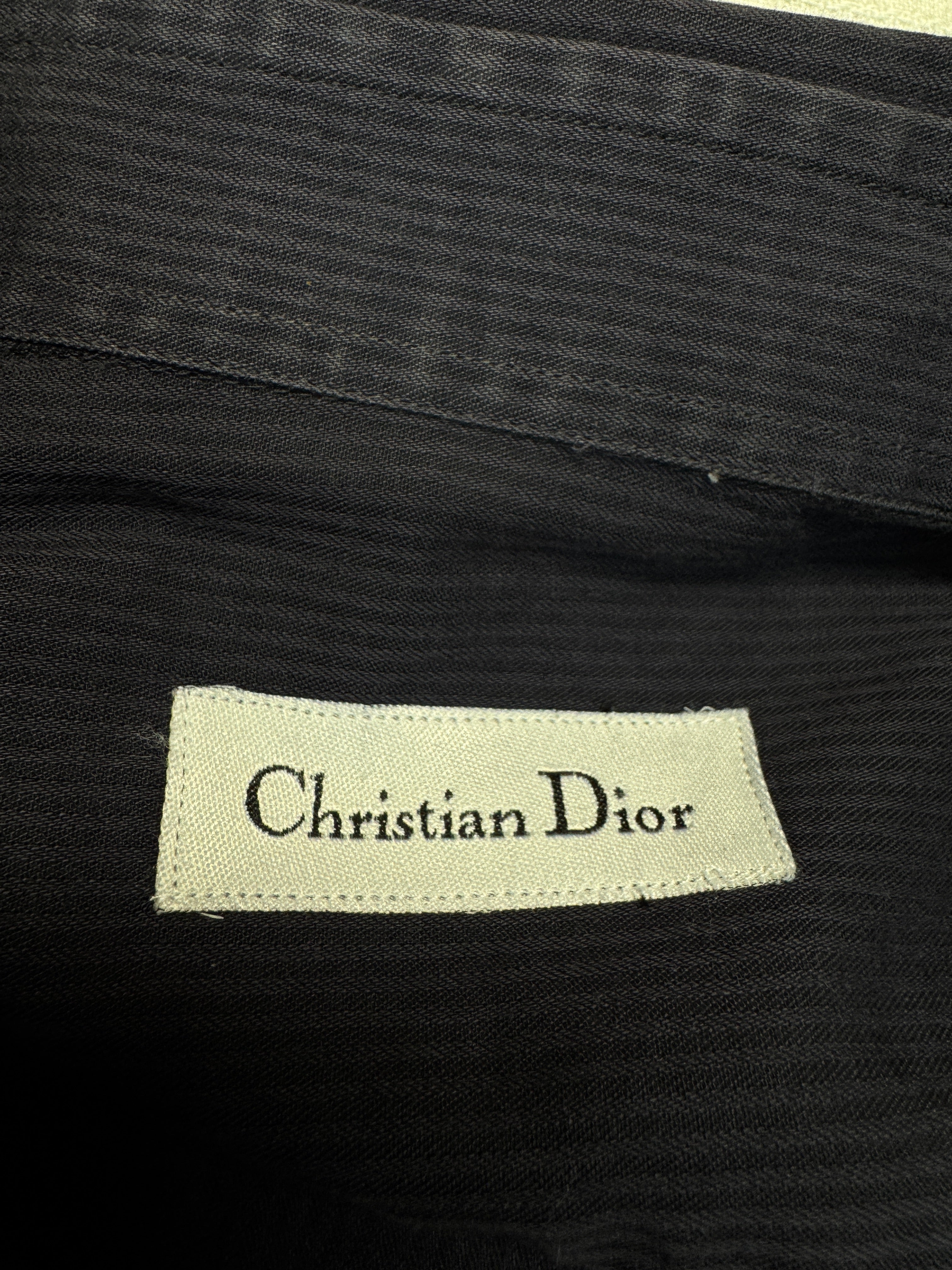 00s Christian Dior Hemd Hidden Button Down Gestreift Logo Stick Schwarz
