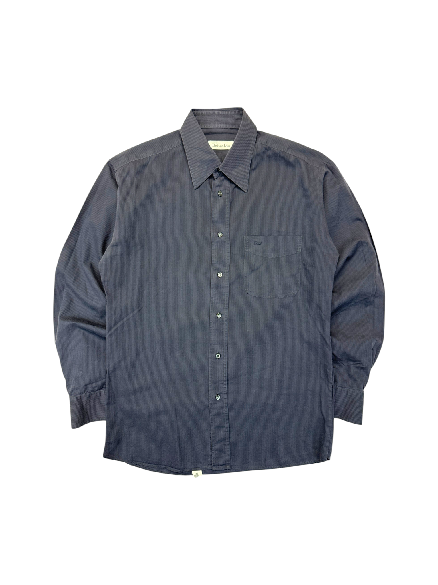 00s Christian Dior Hemd Hidden Button Down Gestreift Logo Stick Schwarz