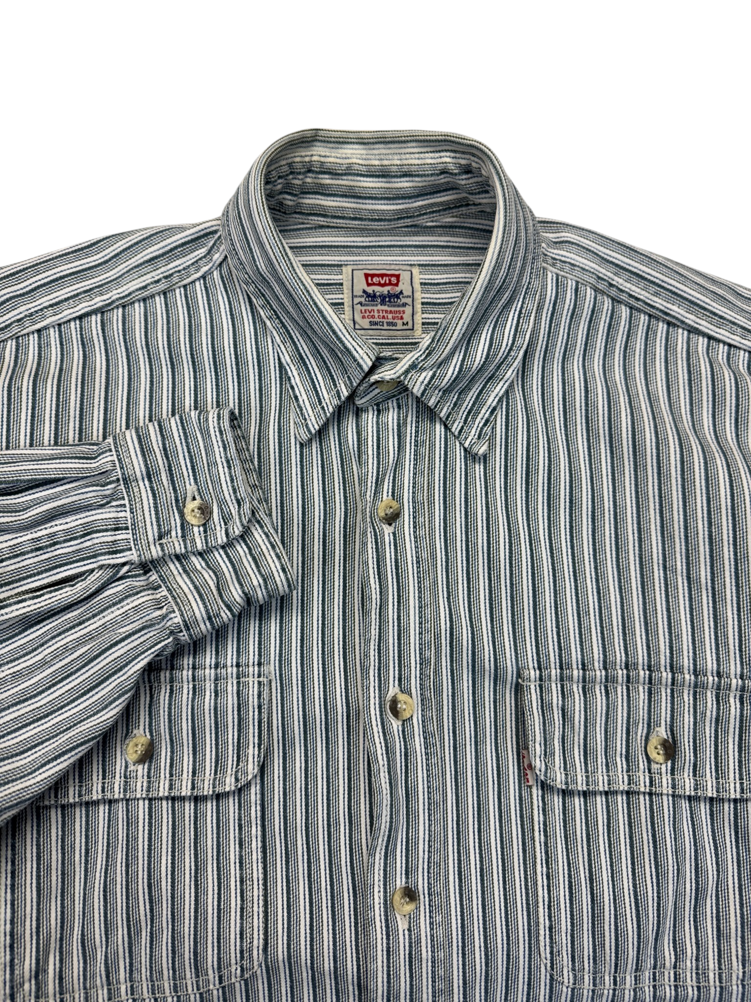 90s Levis Jeanshemd Hickory Stripe Schwarz Weiß