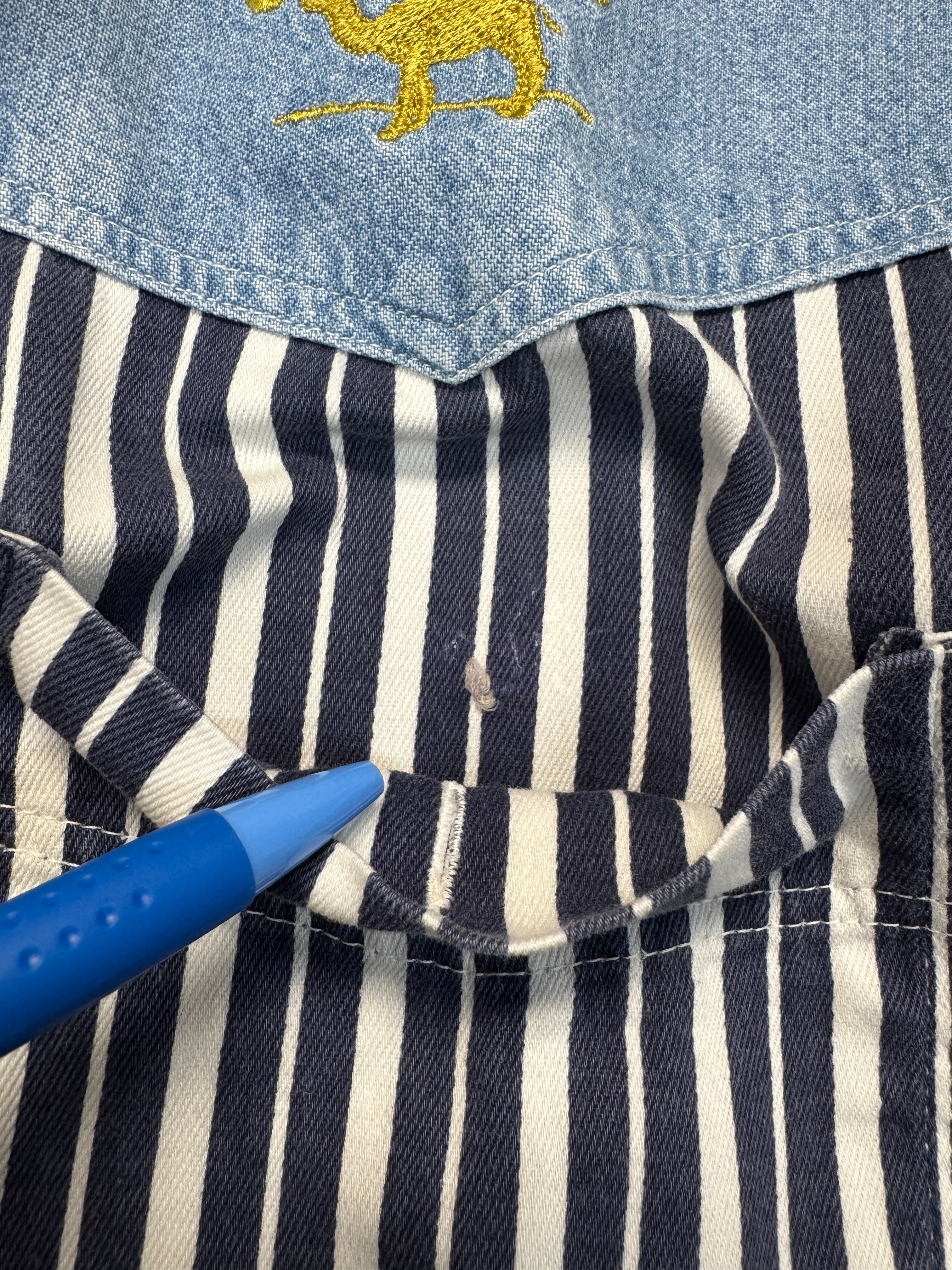 90s Camel Western Jeanshemd Gestreift Blau Weiß