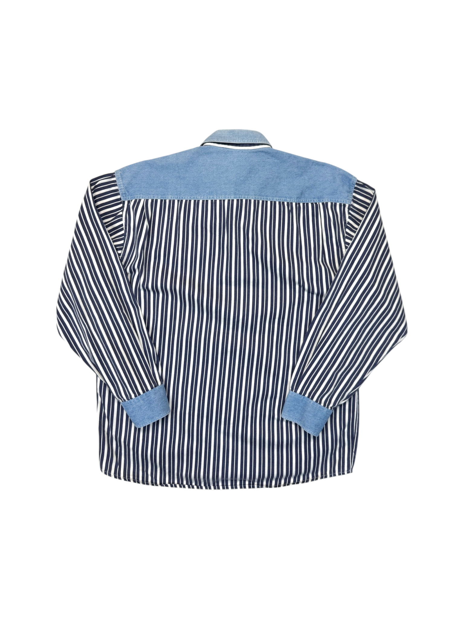 90s Camel Western Jeanshemd Gestreift Blau Weiß
