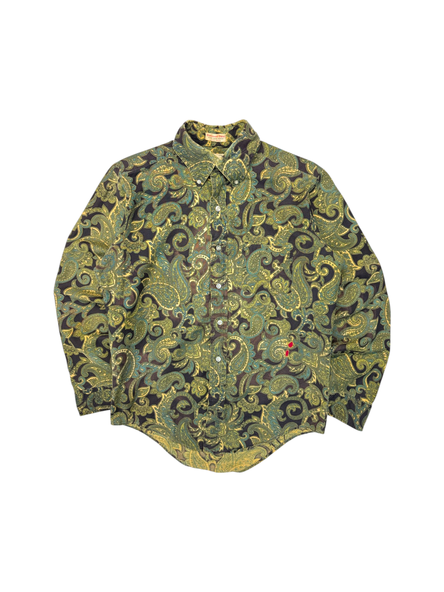 70s Matt Andrews Ivy League Faded Paisley Hemd Grün