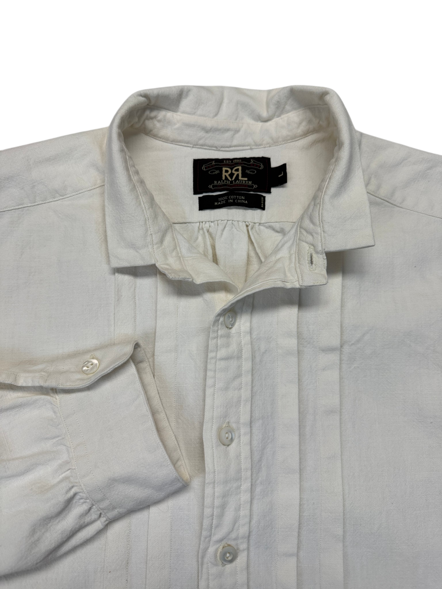 90s Double RL Heavy Cotton Popover Hemd Weiß