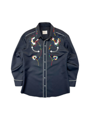 80s H-Bar Westernhemd Pearl Snap Buttons Schwarz