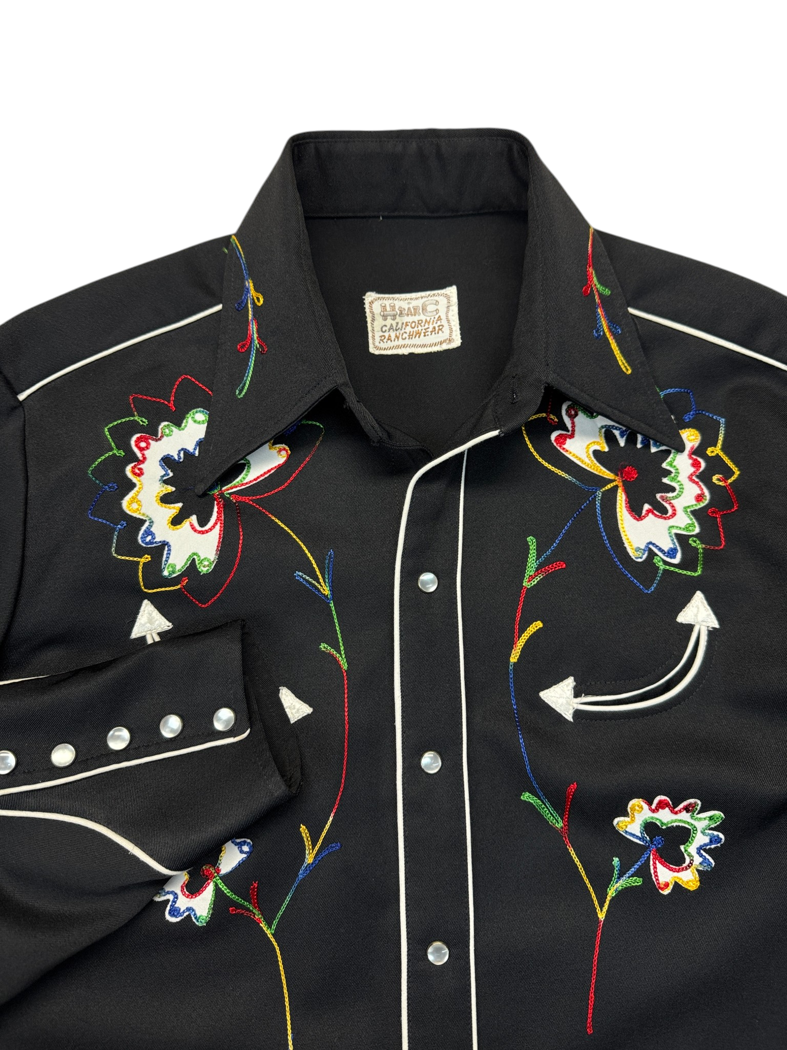 80s H-Bar Westernhemd Pearl Snap Buttons Schwarz