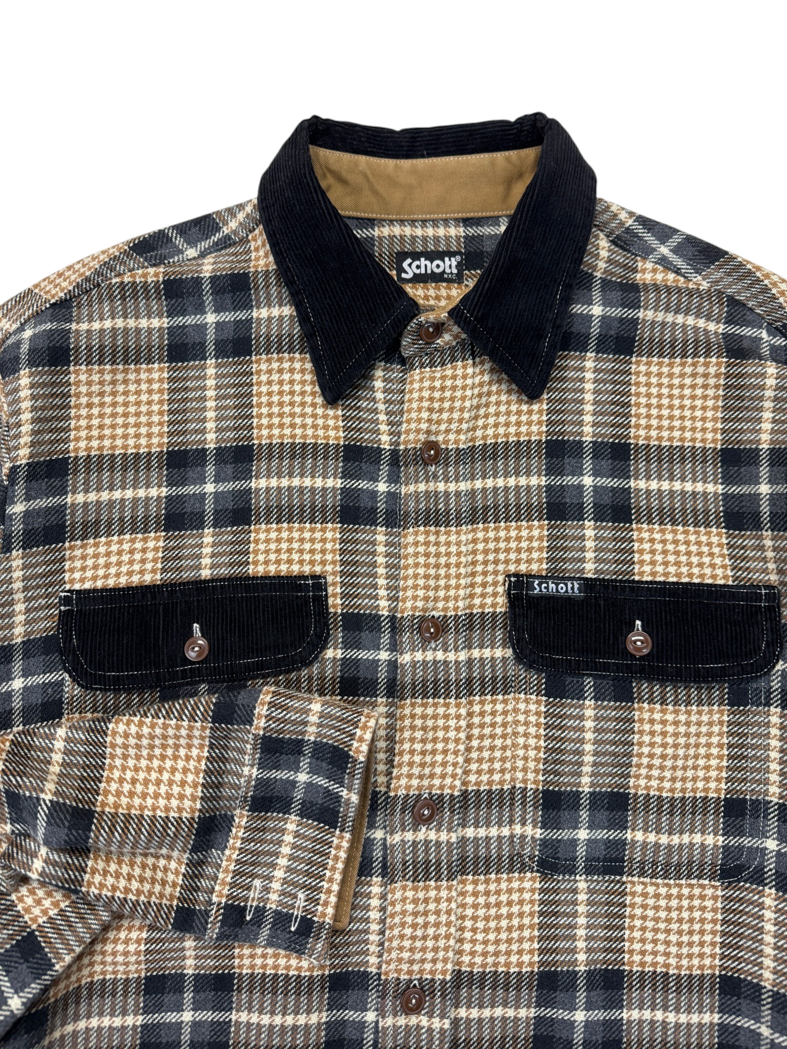 90s Schott Flanellhemd Braun Schwarz