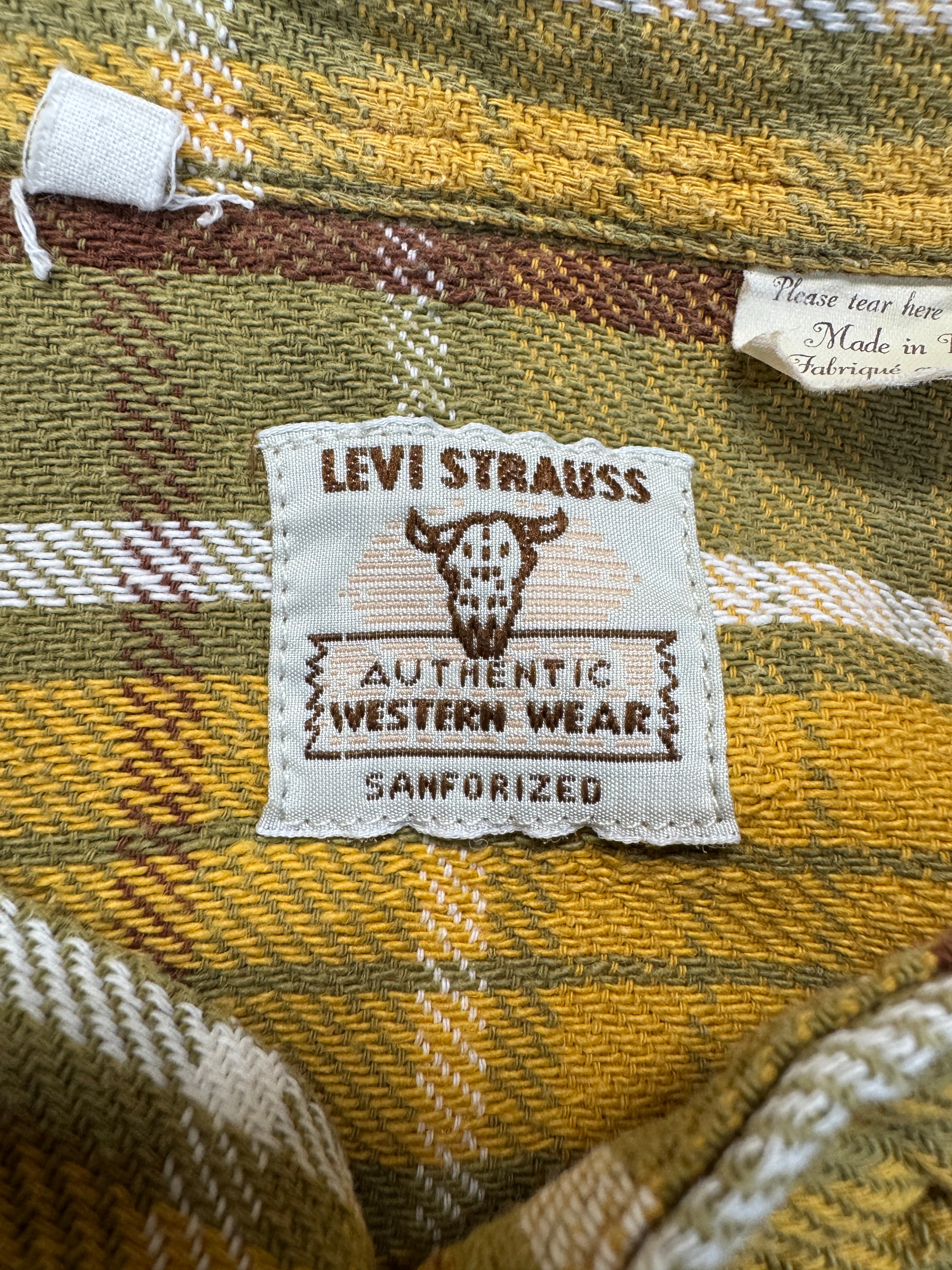 80s Levis Western Wear Flanell Hemd Kariert Gelb Grün