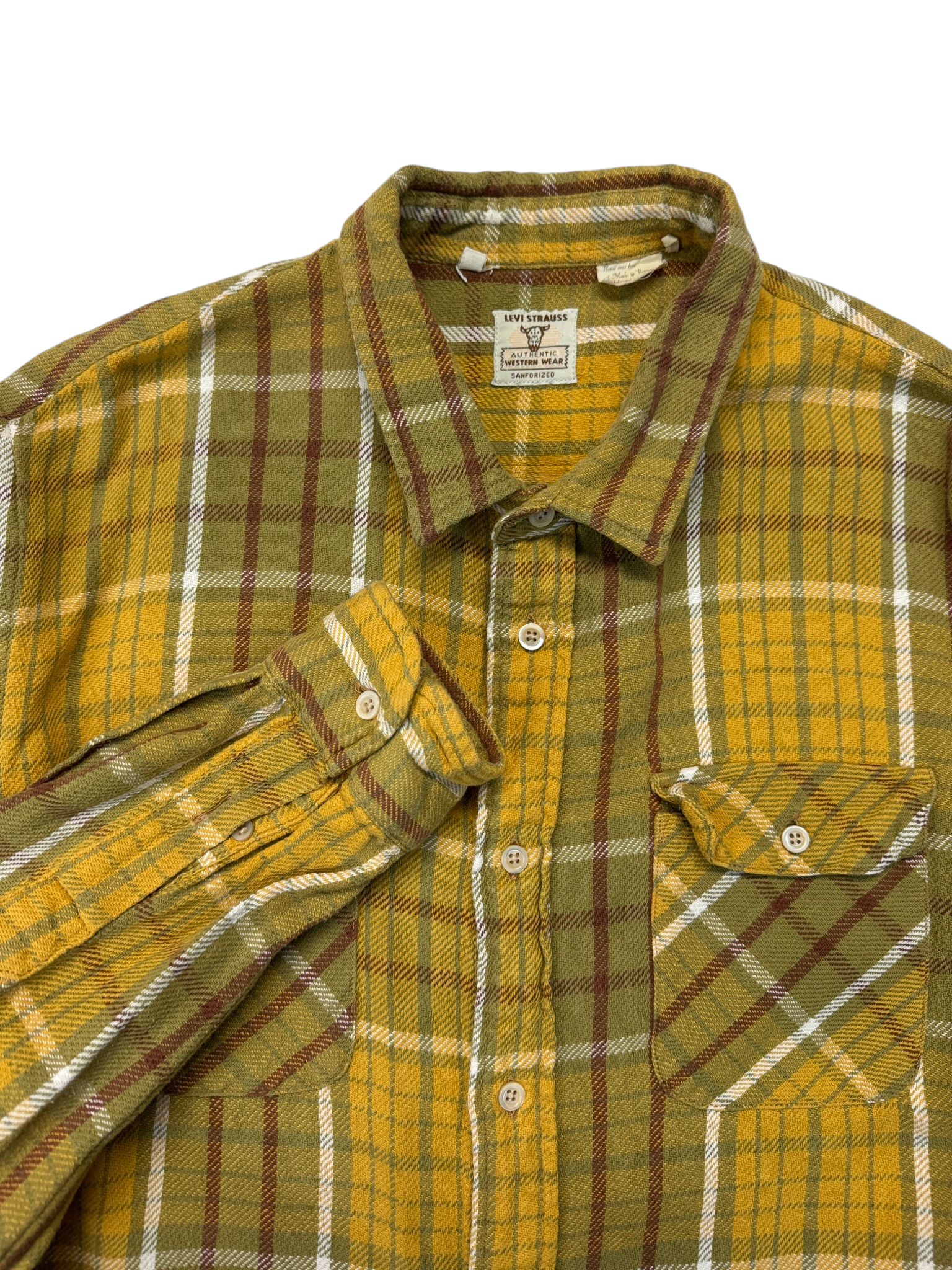 80s Levis Western Wear Flanell Hemd Kariert Gelb Grün