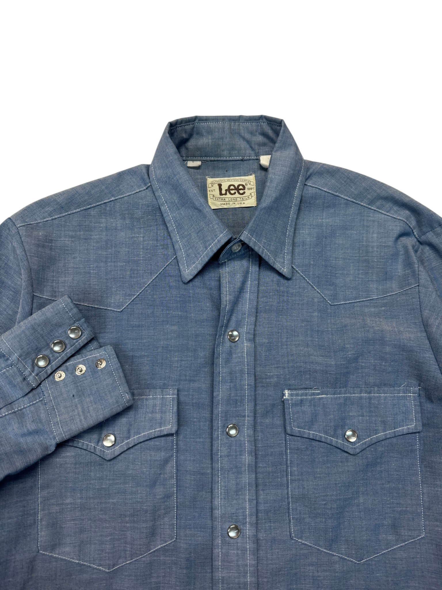 80s Lee Jeanshemd Pearl Snap Button Made In USA Blau