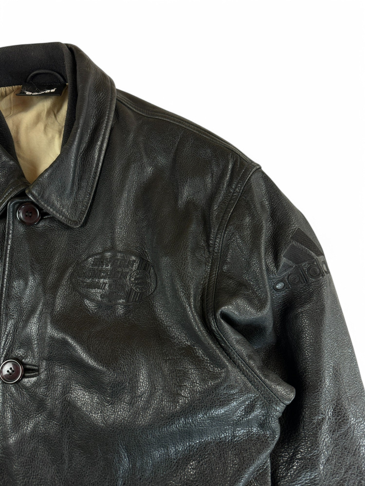 Vintage Adidas Lederjacke 90s FC Bayern München Trashed Schwarz M