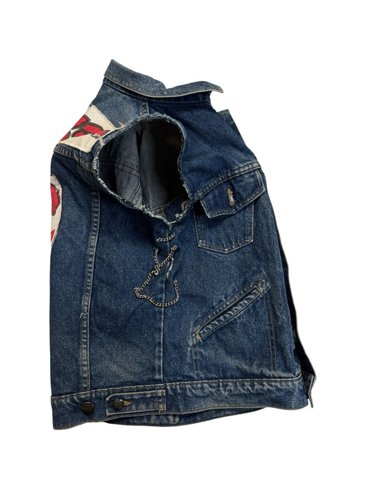 80s Pioneer Jeansweste VFB Stuttgart Trashed Blau 36