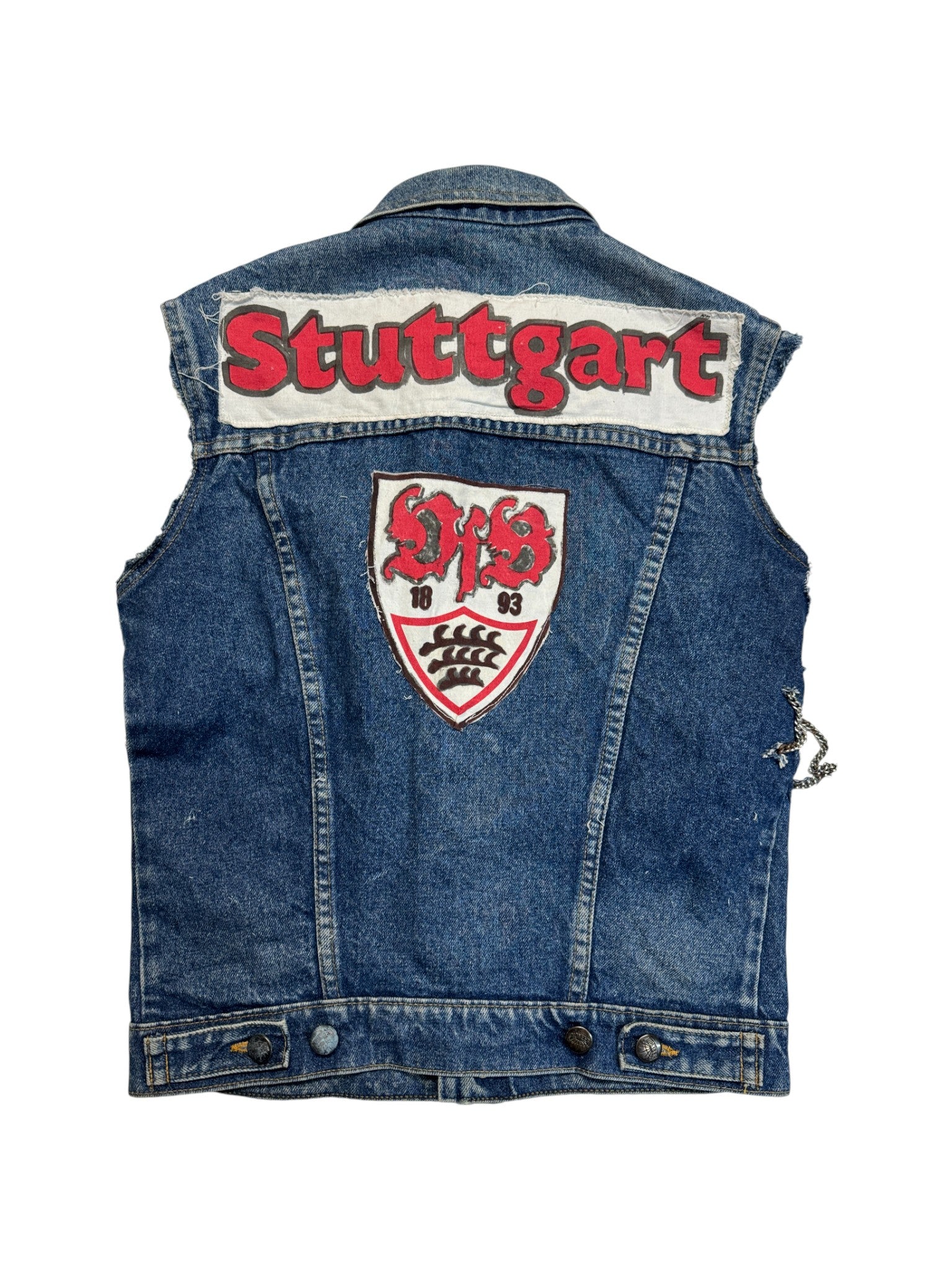 80s Pioneer Jeansweste VFB Stuttgart Trashed Blau 36