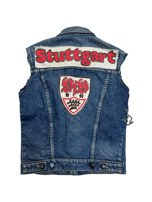 80s Pioneer Jeansweste VFB Stuttgart Trashed Blau 36