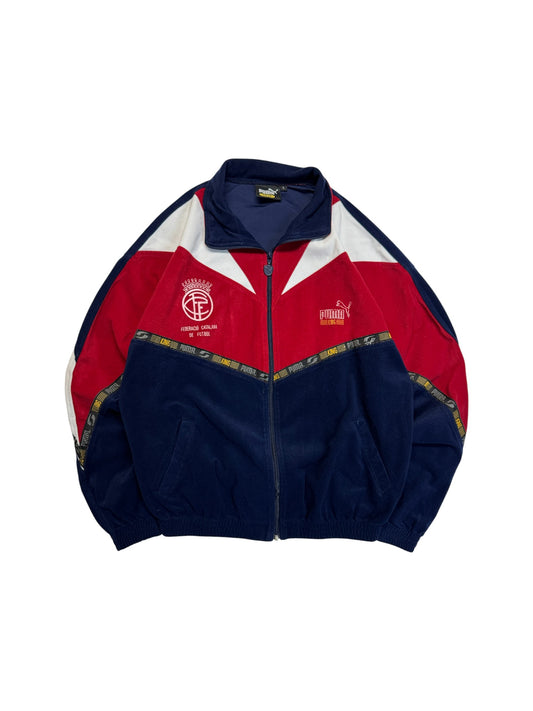 90s Puma King Sportjacke Federacion Catalana de Futbol Rot Dunkelblau L
