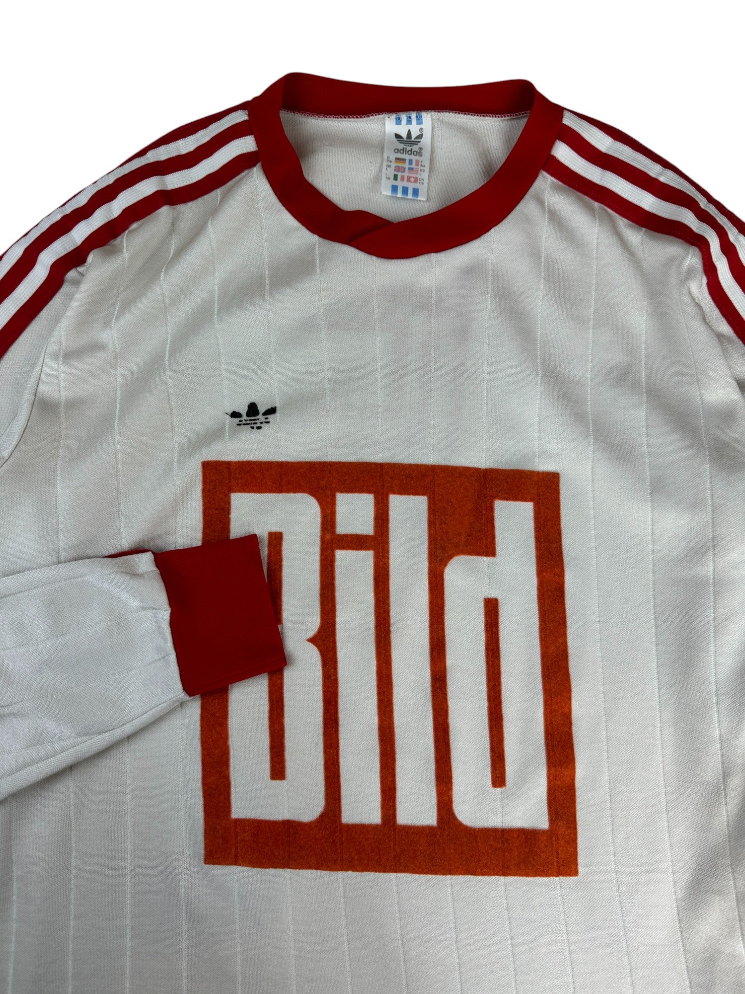 Vintage Adidas Trikot 80s "Bild" Made In Yugoslavia Weiß Rot 7/8 L