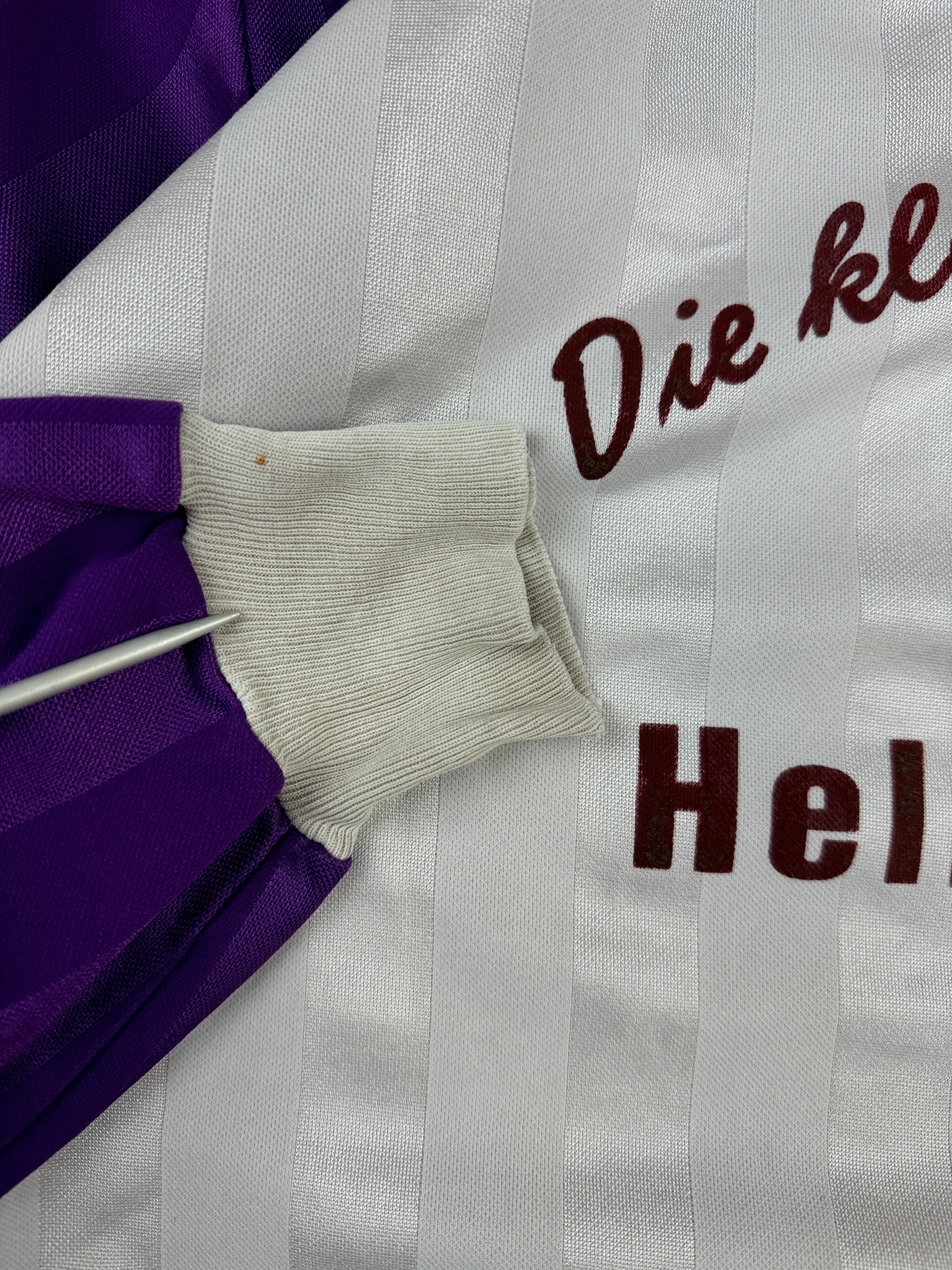 Vintage Palme Trikot Langarm 80s THS Hasloh "Die Kleine Backstube" Made In West Germany Lila, Weiß XL