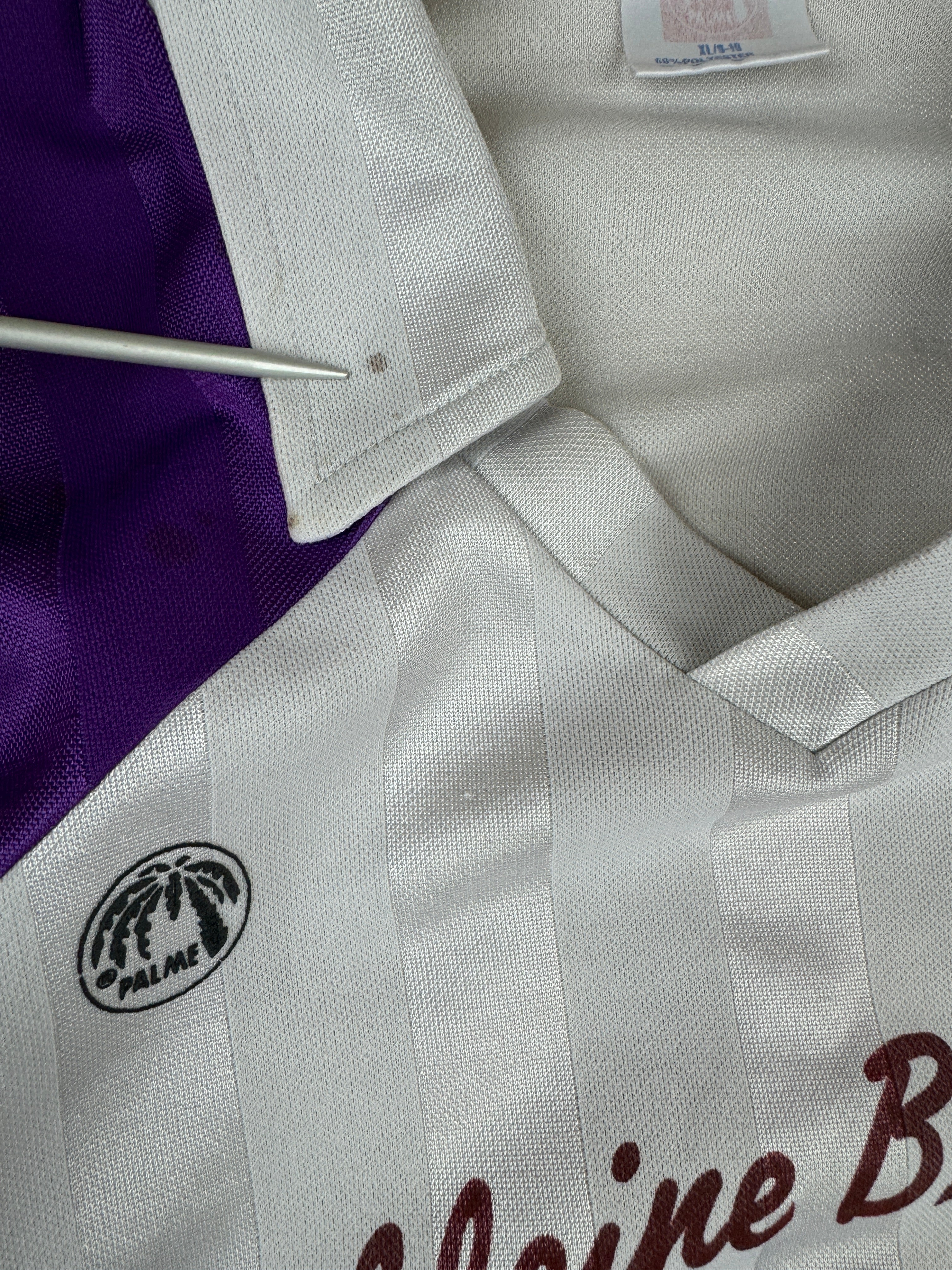 Vintage Palme Trikot Langarm 80s THS Hasloh "Die Kleine Backstube" Made In West Germany Lila, Weiß XL
