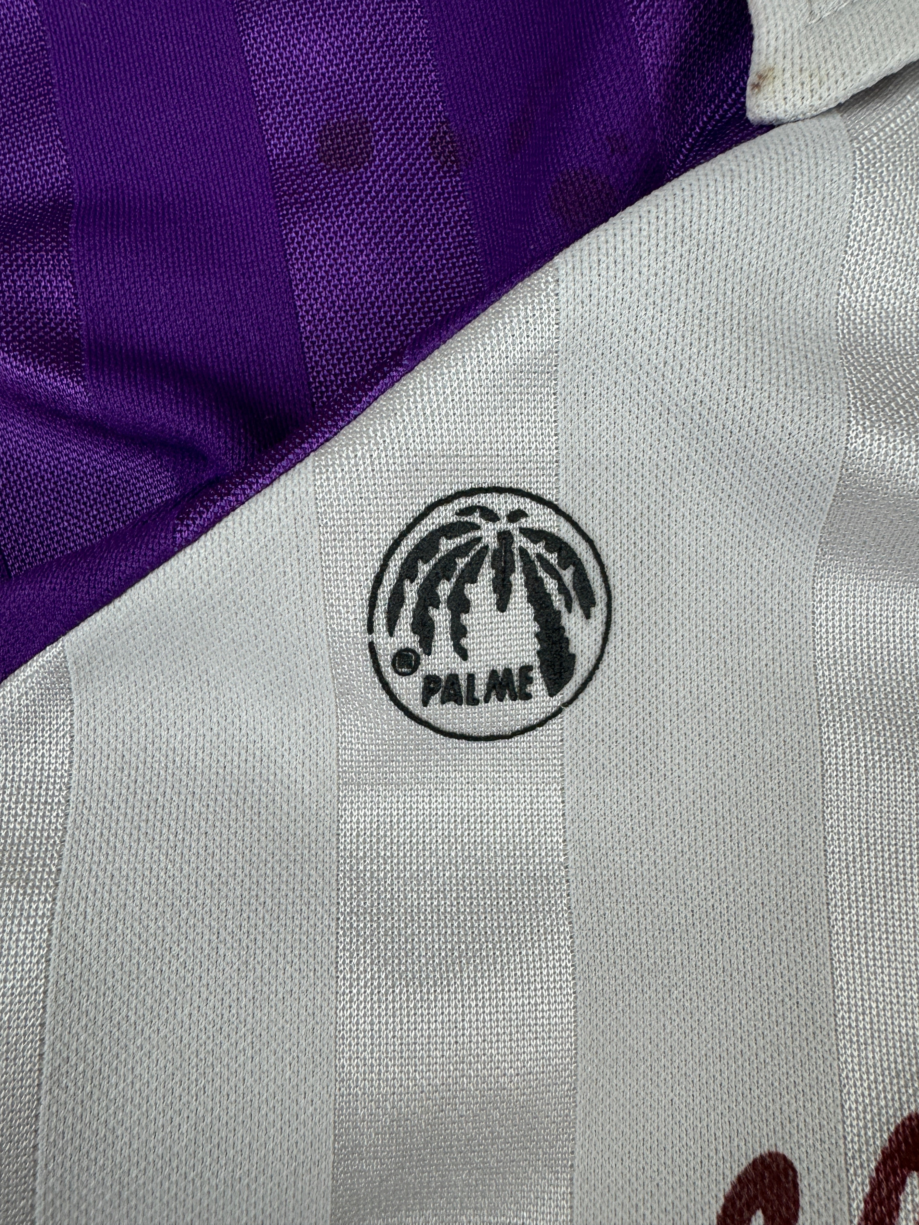 Vintage Palme Trikot Langarm 80s THS Hasloh "Die Kleine Backstube" Made In West Germany Lila, Weiß XL