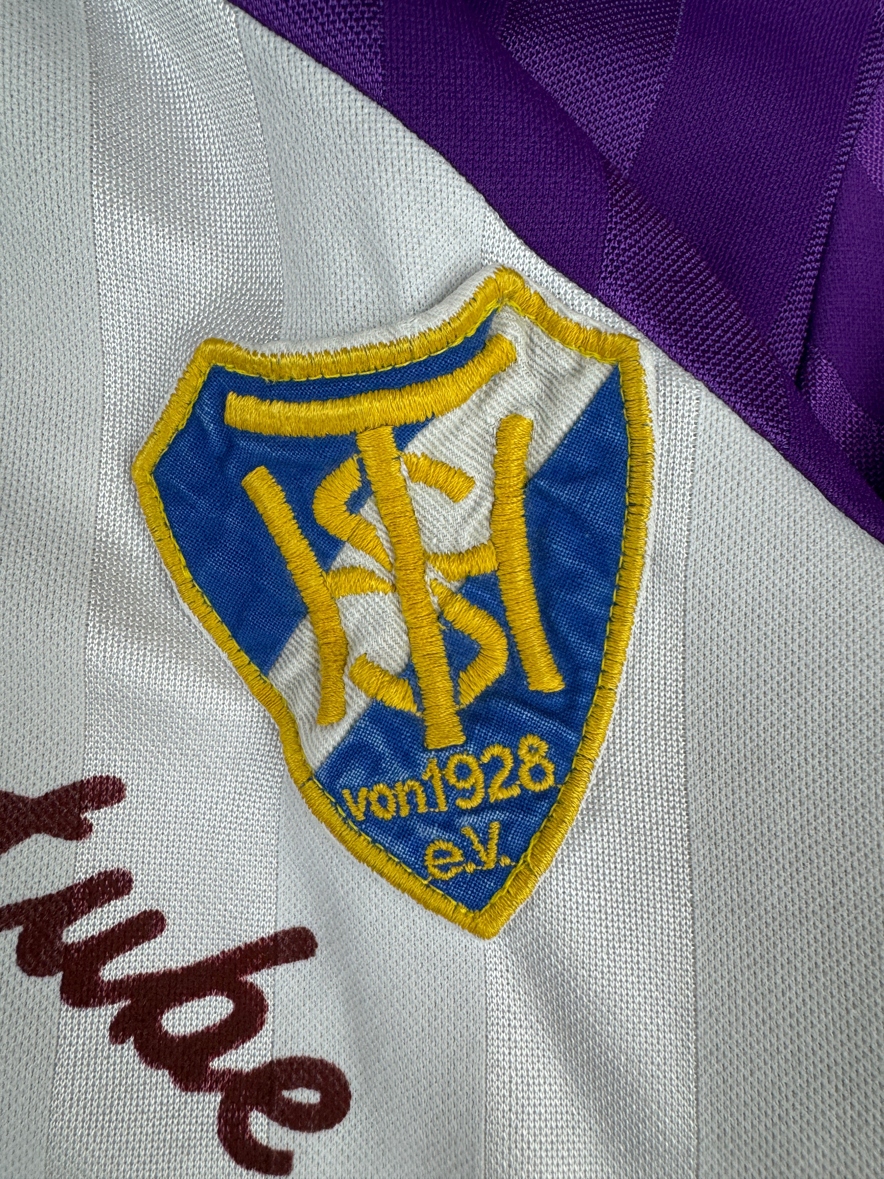 Vintage Palme Trikot Langarm 80s THS Hasloh "Die Kleine Backstube" Made In West Germany Lila, Weiß XL