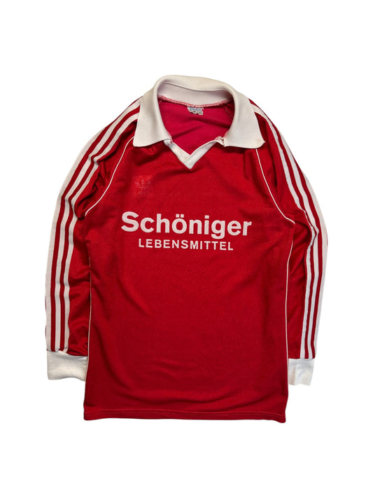 70s Adidas x Erima Langarm Trikot "Schöniger Lebensmittel" Made In West Germany Rot M
