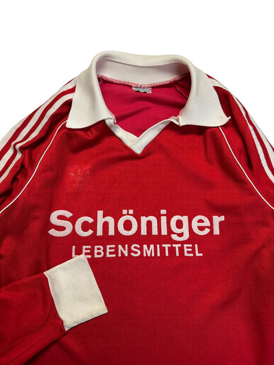70s Adidas x Erima Langarm Trikot "Schöniger Lebensmittel" Made In West Germany Rot M