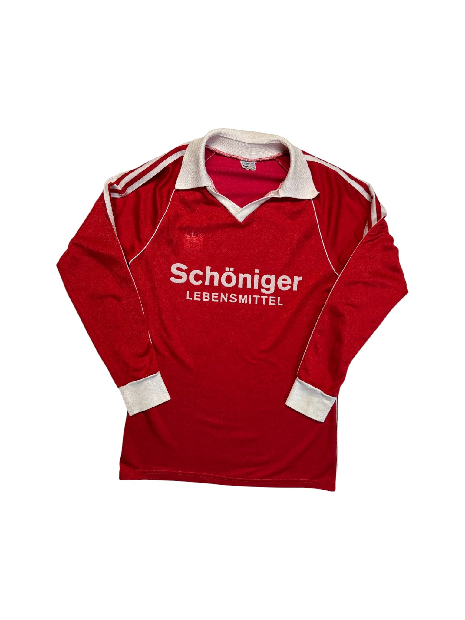 70s Adidas x Erima Langarm Trikot "Schöniger Lebensmittel" Made In West Germany Rot M