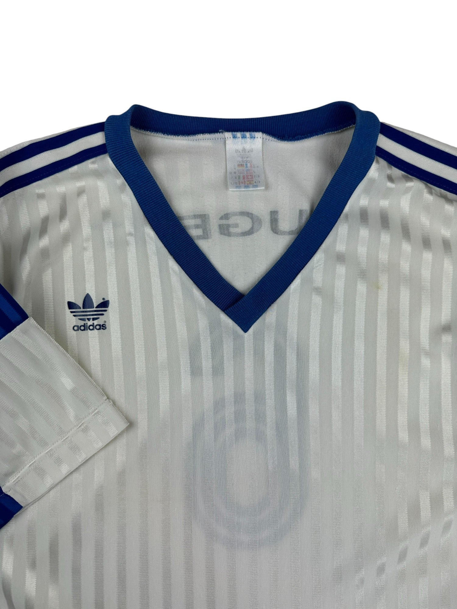Vintage Adidas Trikot 80s #6 Peugot Made In France Glänzend Weiß L-XL