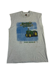 Vintage Fruit Of The Loom Shirt Ärmellos 90s John Deere "Iron Horse" Single Stitch Grau L - RareRags