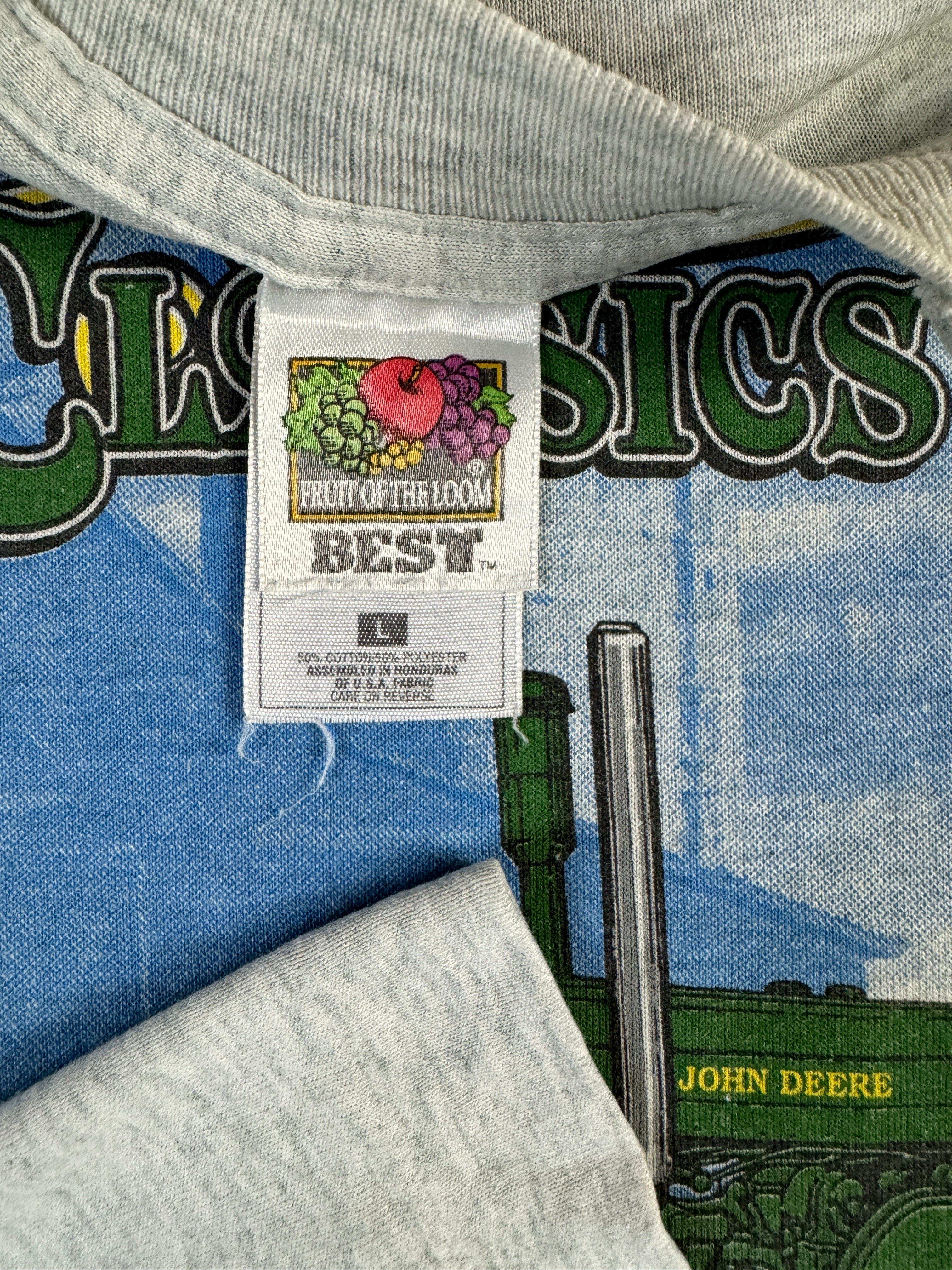 Vintage Fruit Of The Loom Shirt Ärmellos 90s John Deere "Iron Horse" Single Stitch Grau L - RareRags