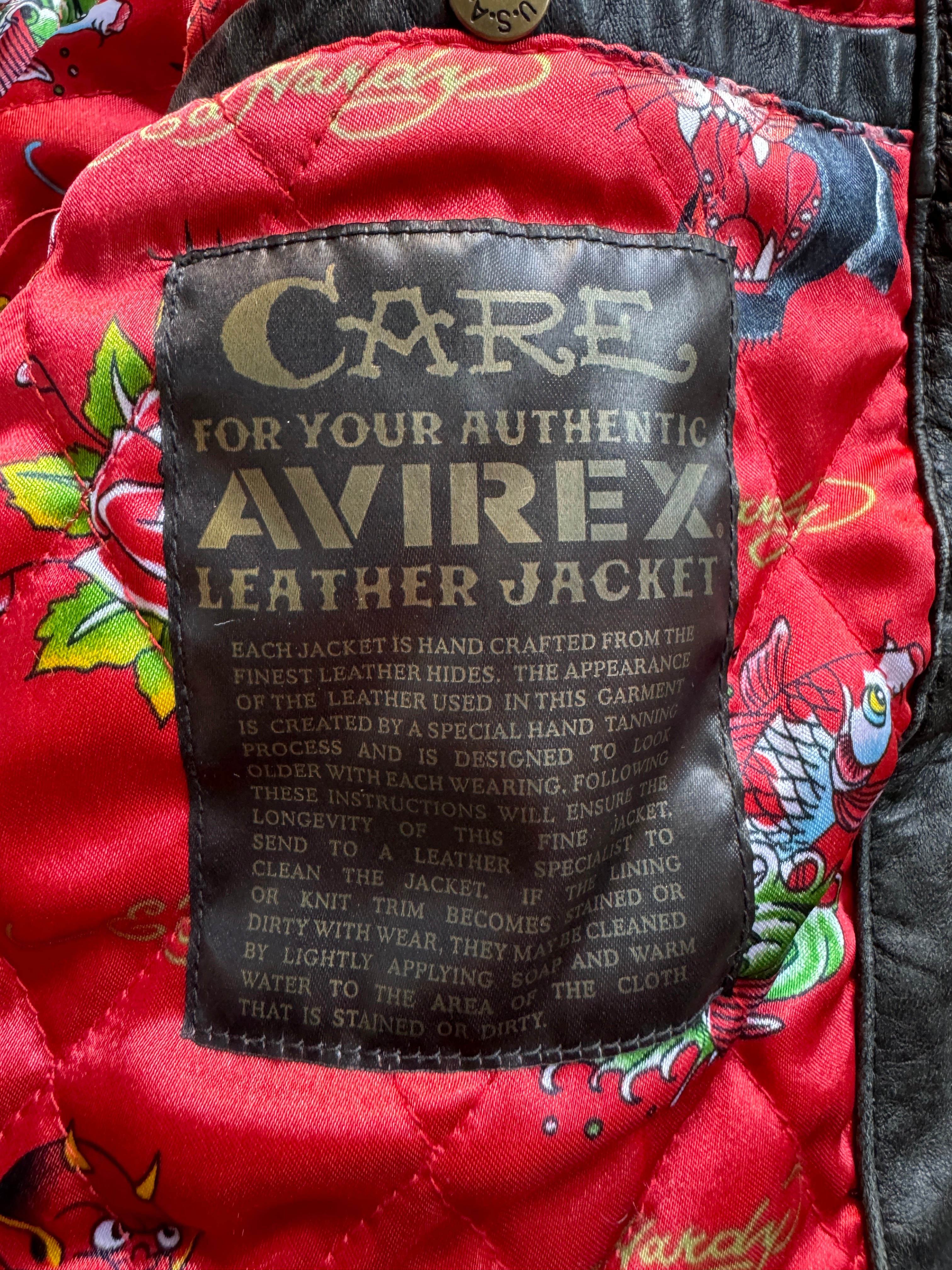 Ed Hardy x Avirex Damen Lederjacke 00s By Christian Audigier Schwarz L