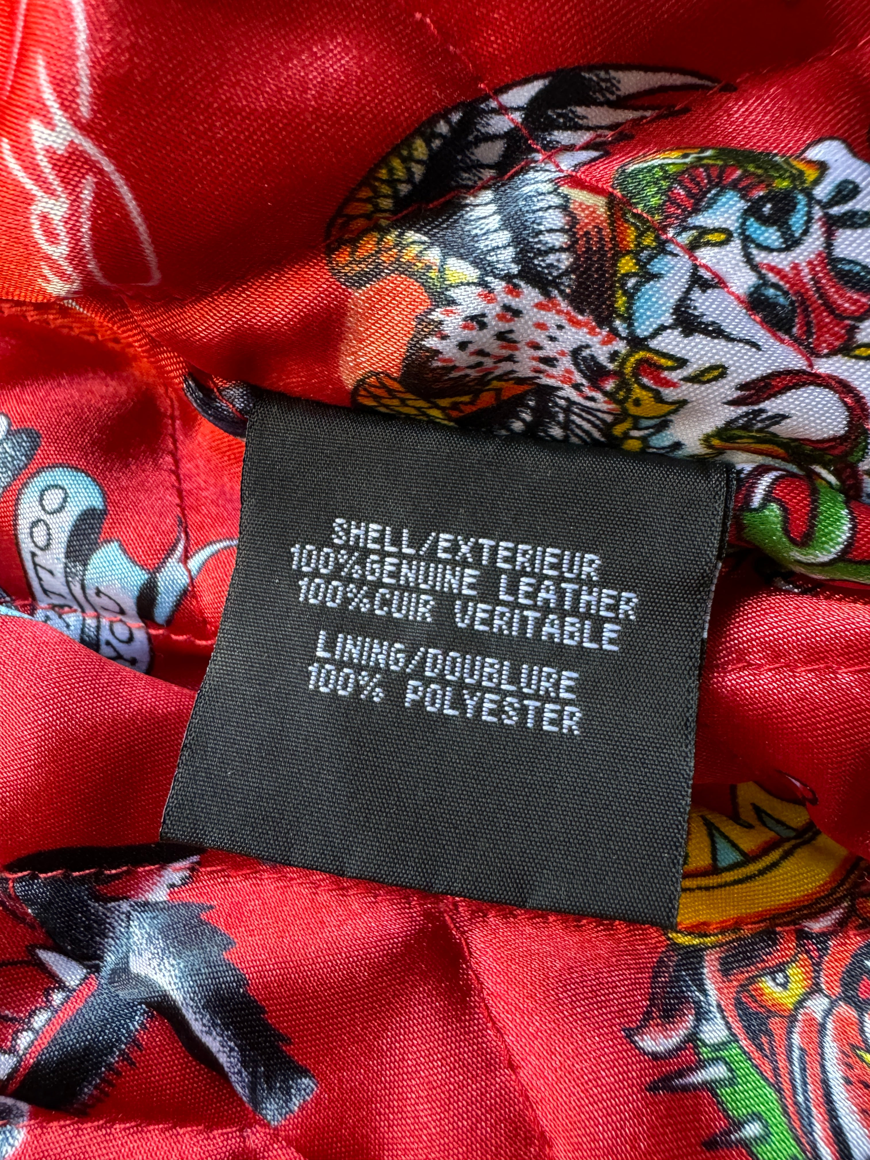 Ed Hardy x Avirex Damen Lederjacke 00s By Christian Audigier Schwarz L