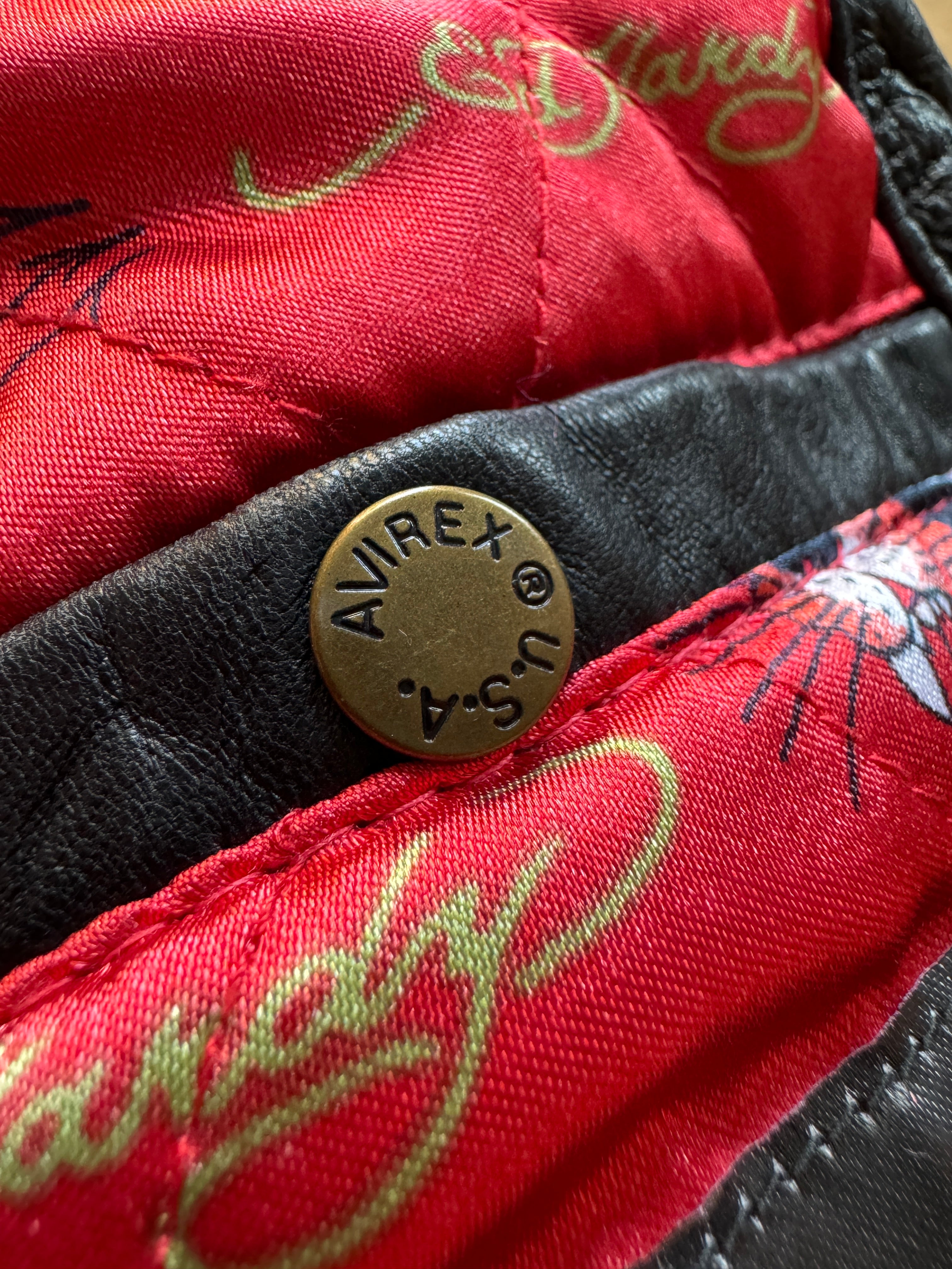 Ed Hardy x Avirex Damen Lederjacke 00s By Christian Audigier Schwarz L