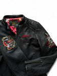 Ed Hardy x Avirex Damen Lederjacke 00s By Christian Audigier Schwarz L