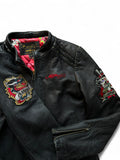Ed Hardy x Avirex Damen Lederjacke 00s By Christian Audigier Schwarz L