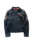Ed Hardy x Avirex Damen Lederjacke 00s By Christian Audigier Schwarz L