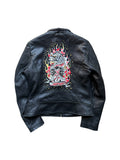 Ed Hardy x Avirex Damen Lederjacke 00s By Christian Audigier Schwarz L