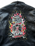 Ed Hardy x Avirex Damen Lederjacke 00s By Christian Audigier Schwarz L