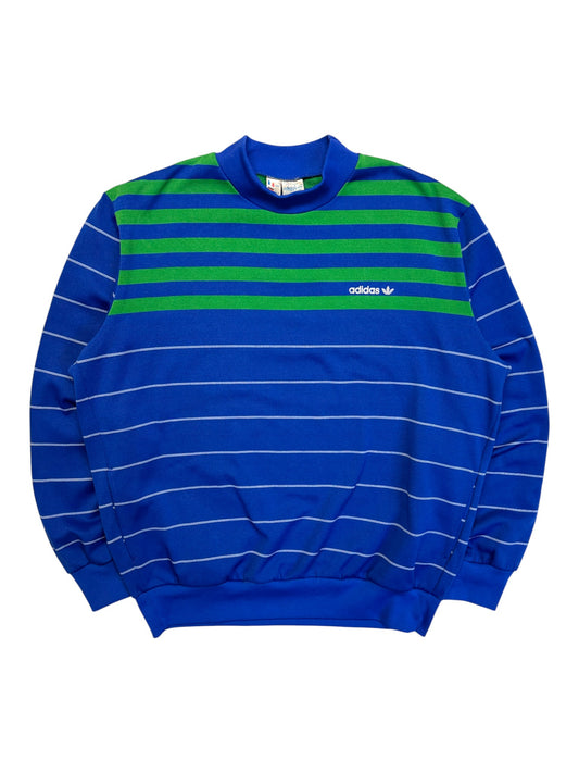 70s Adidas By Ventex Sweater Mit Taschen Gestreift Made In France Blau Grün 7/52 L