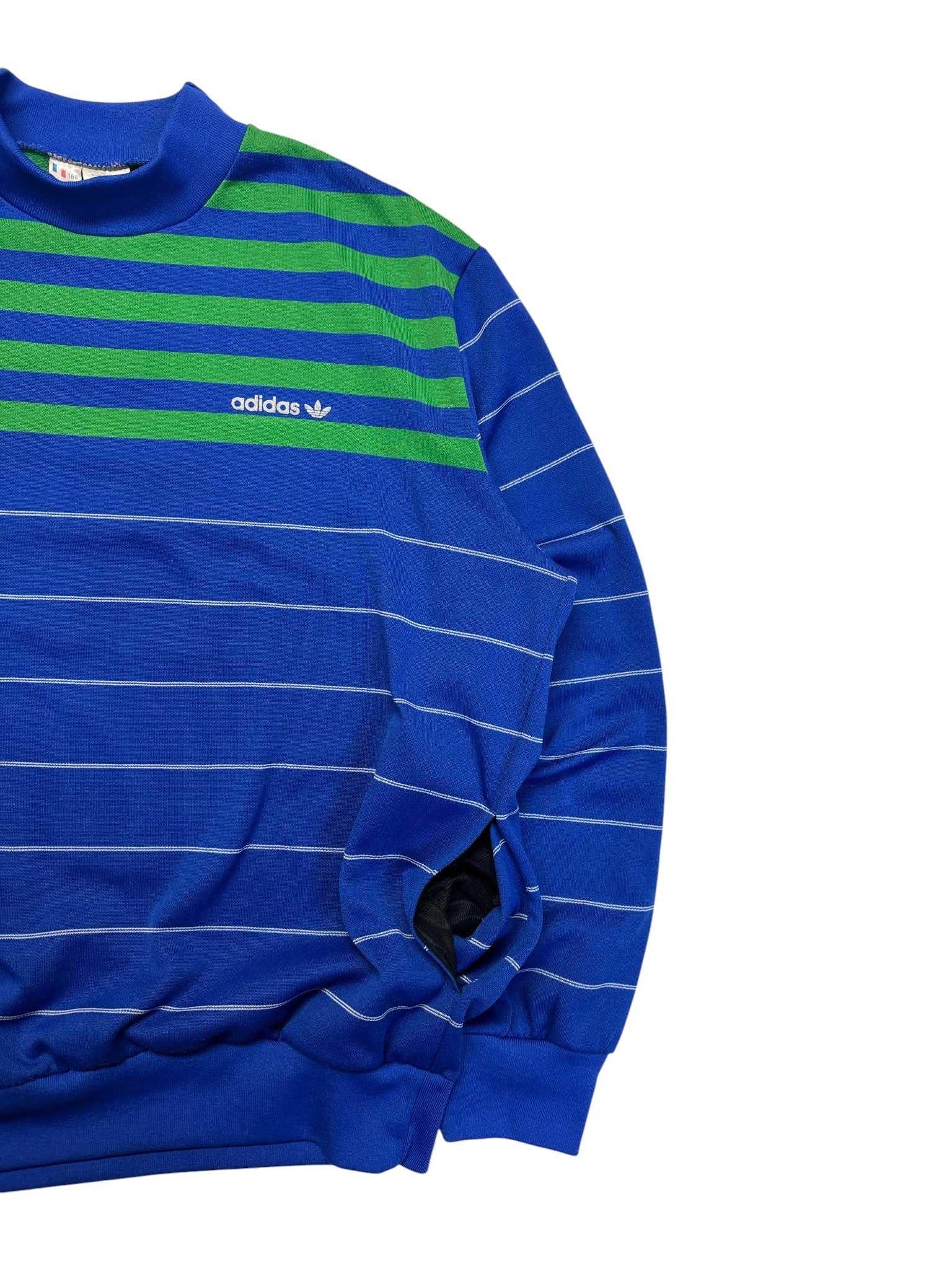 70s Adidas By Ventex Sweater Mit Taschen Gestreift Made In France Blau Grün 7/52 L