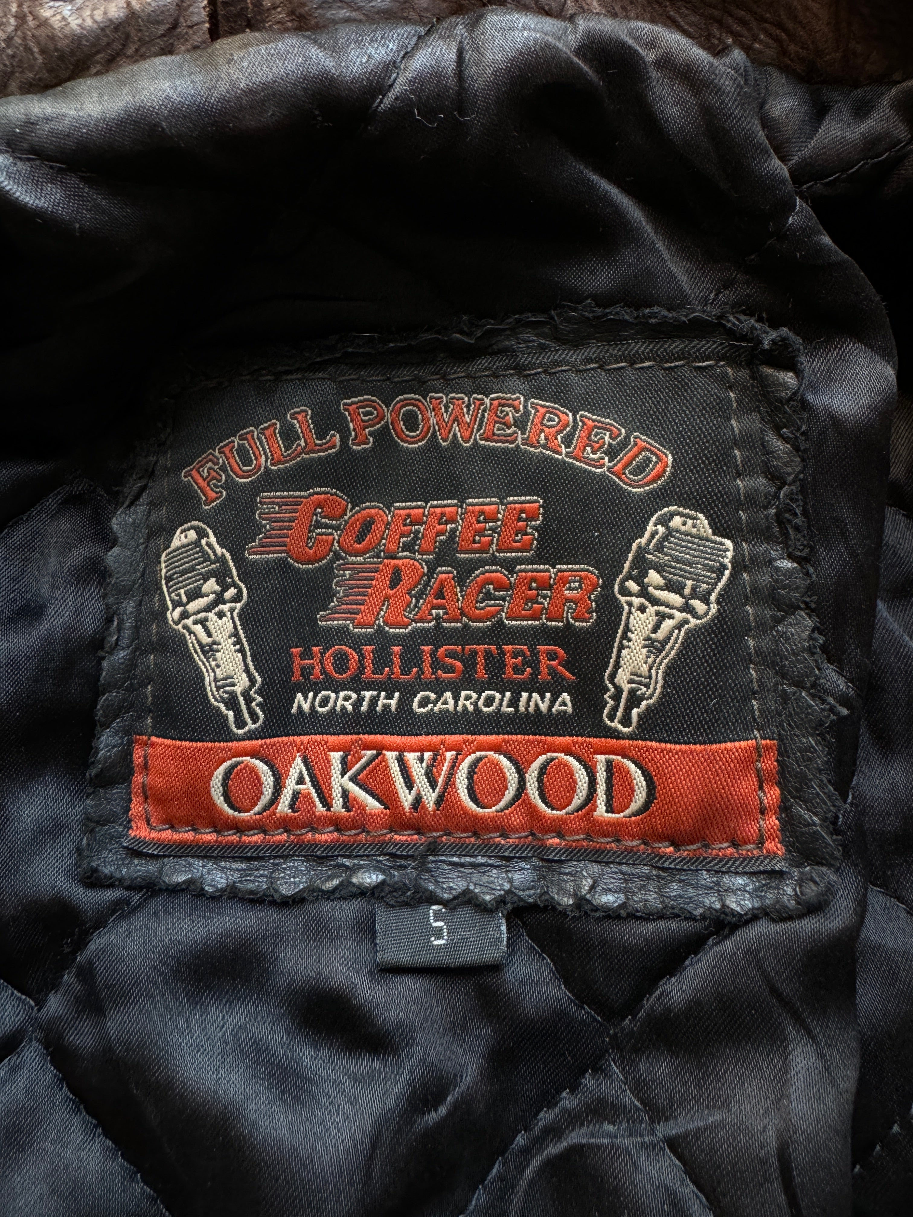 Vintage Oakwood Lederjacke 90s Karabinerverschluss Schwarz Braun S