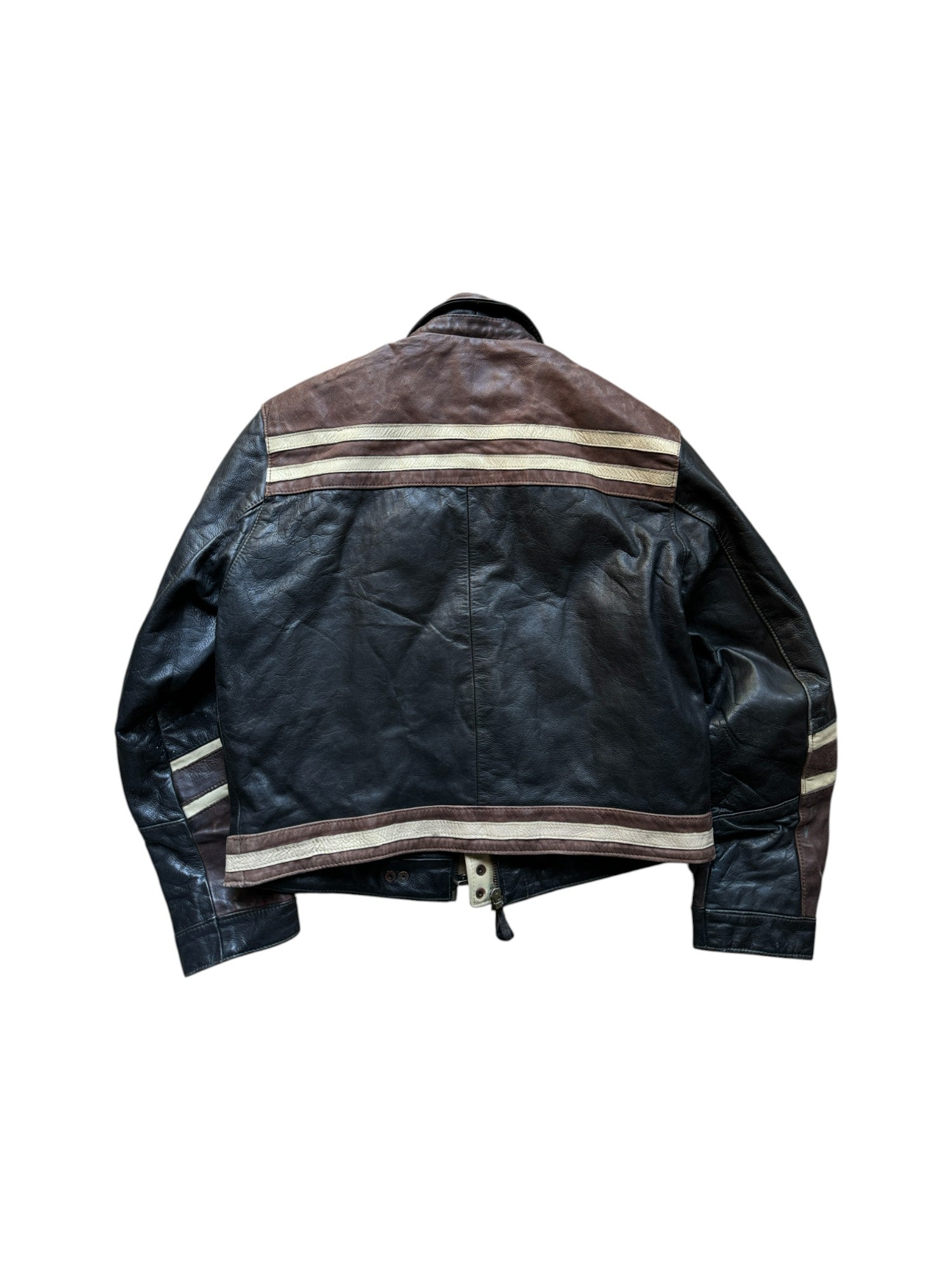Vintage Oakwood Lederjacke 90s Karabinerverschluss Schwarz Braun S