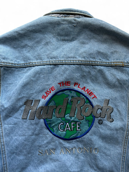Vintage Hard Rock Cafe Jeansjacke 90s San Antonio "Save The Planet" Hellblau L